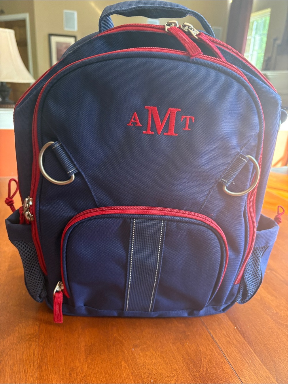 Pottery Barn Kids Navy and Red Backpack with Monogram